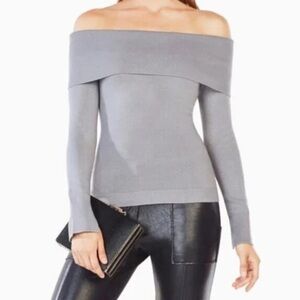 BCBGMaxAzria Gray Off-the-Shoulder Sweater Gray XXS